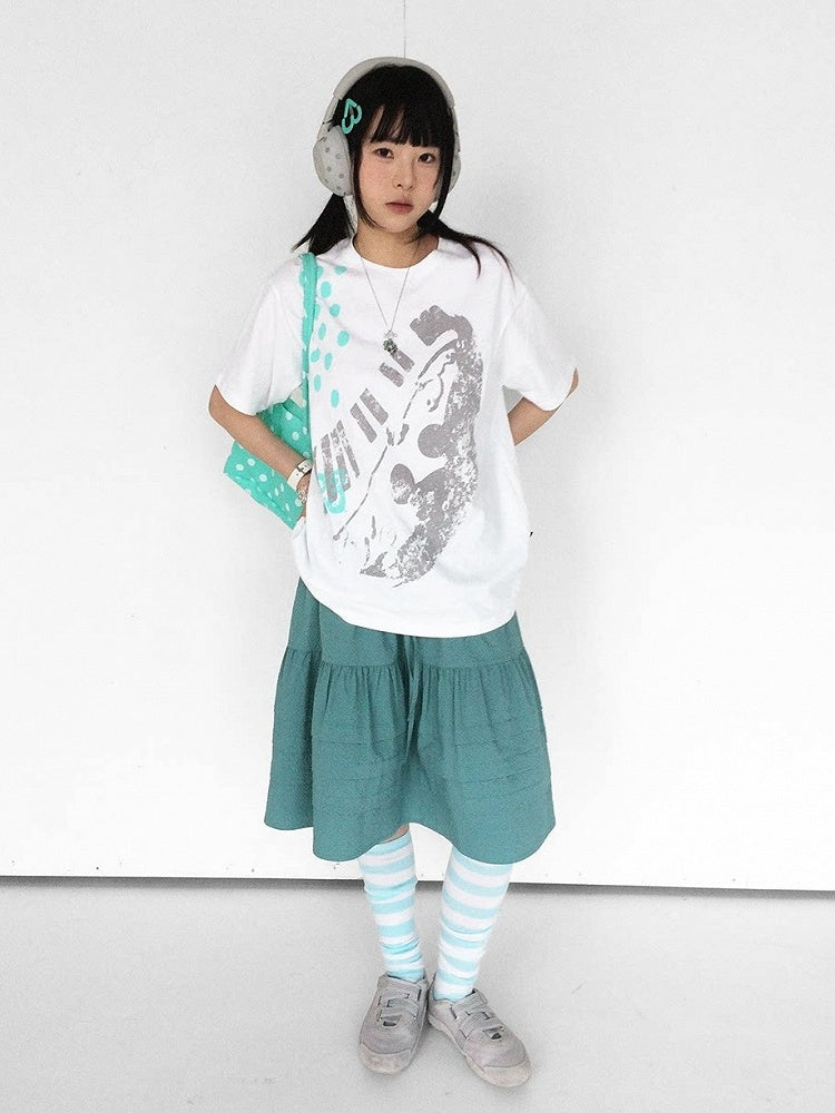 White Crew Neck Tee with Distressed Print - innomoood - image 10