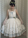 White and Blue Lace-Trim JSK Dress with Bow and Belt - image 1
