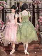 Green Orchid Chinoiserie Lolita OP Dress and Flower Hairclips Set - image 10