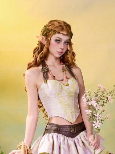 Fairycore Mori Kei Purple and Green Halter Neck Corset Top - image 5