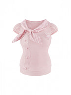 Pink Gingham Puff Sleeve Top with Tie Collar - serendipity - image 2
