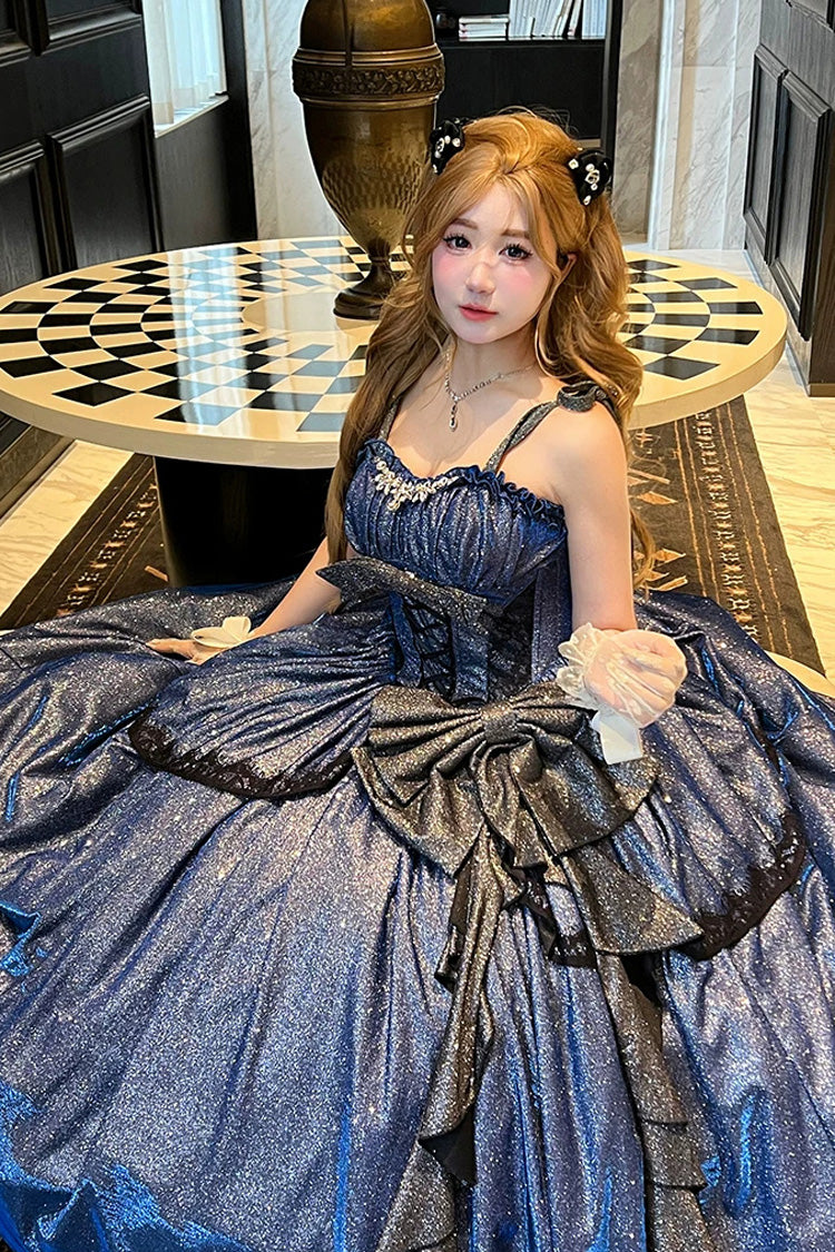 Galaxy of Fallen Tears - Sleeveless Glitter Series Ruffled Bow Asymmetric Sweet Lolita JSK Dress - image 11