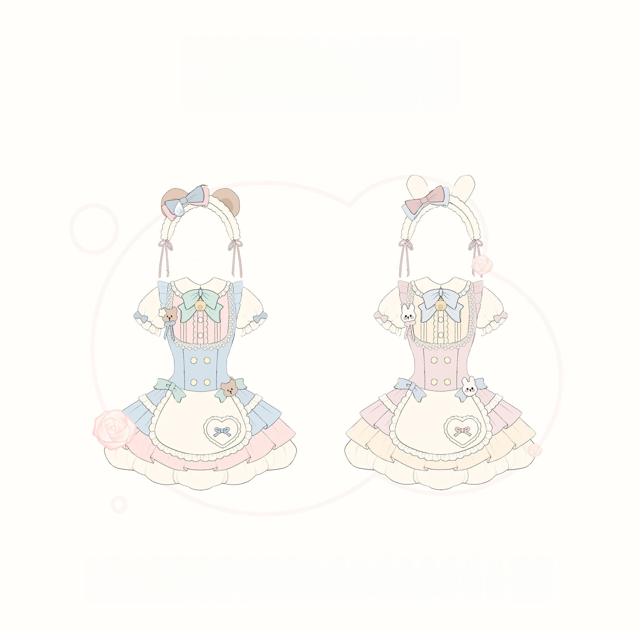 Cream Puff - Sweet Lolita Apron OP Dress, Bunny & Bear Details - image 9