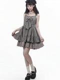 Graphite Halterneck Slip Dress with Lace Details and Ribbon Bow - PINK SAVIOR - image 1