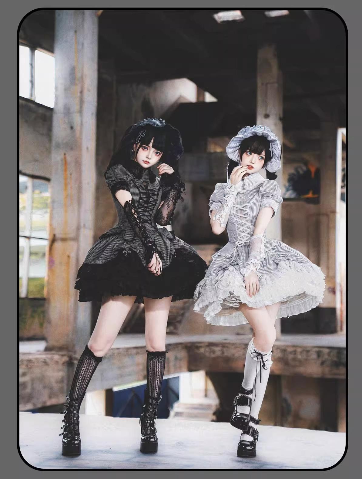 Striped Cross - Gothic Coordinated Lolita Set, Adjustable Blouse & Skirt - image 41