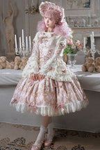 Antique Teddy Bear - Sleeveless Printed Bow Lace Sweet Elegant Lolita JSK Dress - image 1