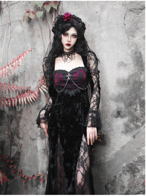 Rose Cemetery - Dark Red Velvet Gothic Lolita Dress - image 20