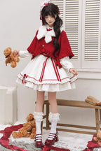 Red Vow - Sweet Lolita Long-Sleeve OP Dress in Red & White - image 8