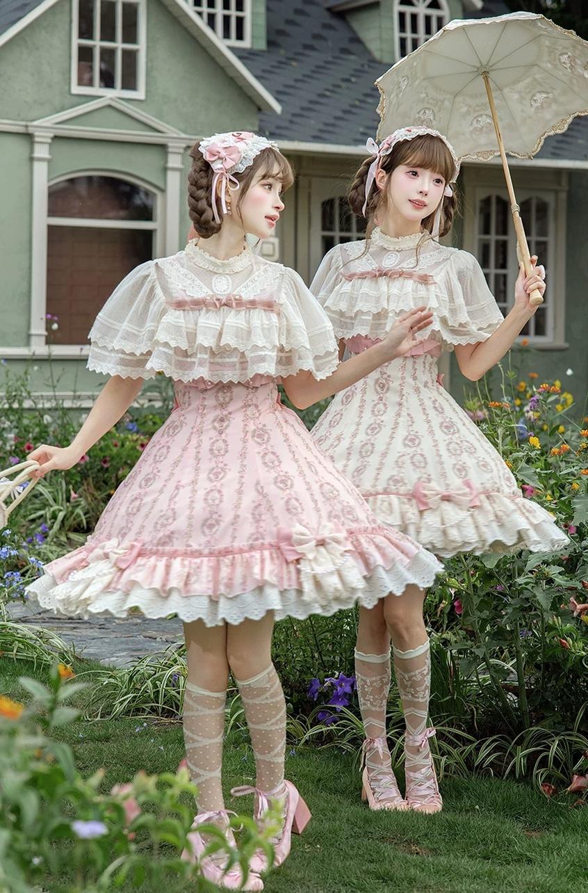 Whispers of Blossoms & Candlelight - Sweet Lolita Floral Printed JSK Dress with Bows and Accessories - image 7