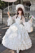 Ode of the Curtain - Bridal Sweet Lolita Long JSK Dress in White - image 1