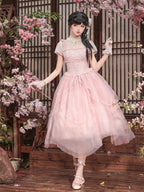 Pink Peach Blossom Chinoiserie Lolita OP Dress and Flower Hairclips Set - image 5