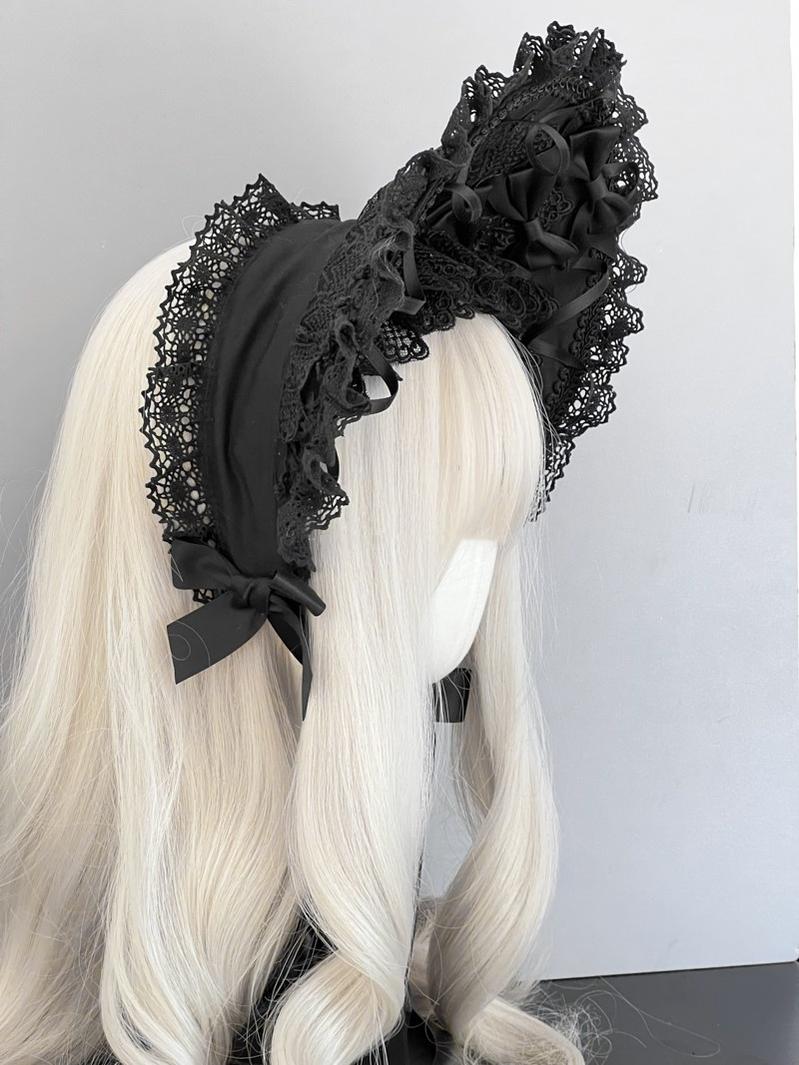 Gothic Lolita Lace Bonnet Wide Brim Bow BNT Headwear - image 2