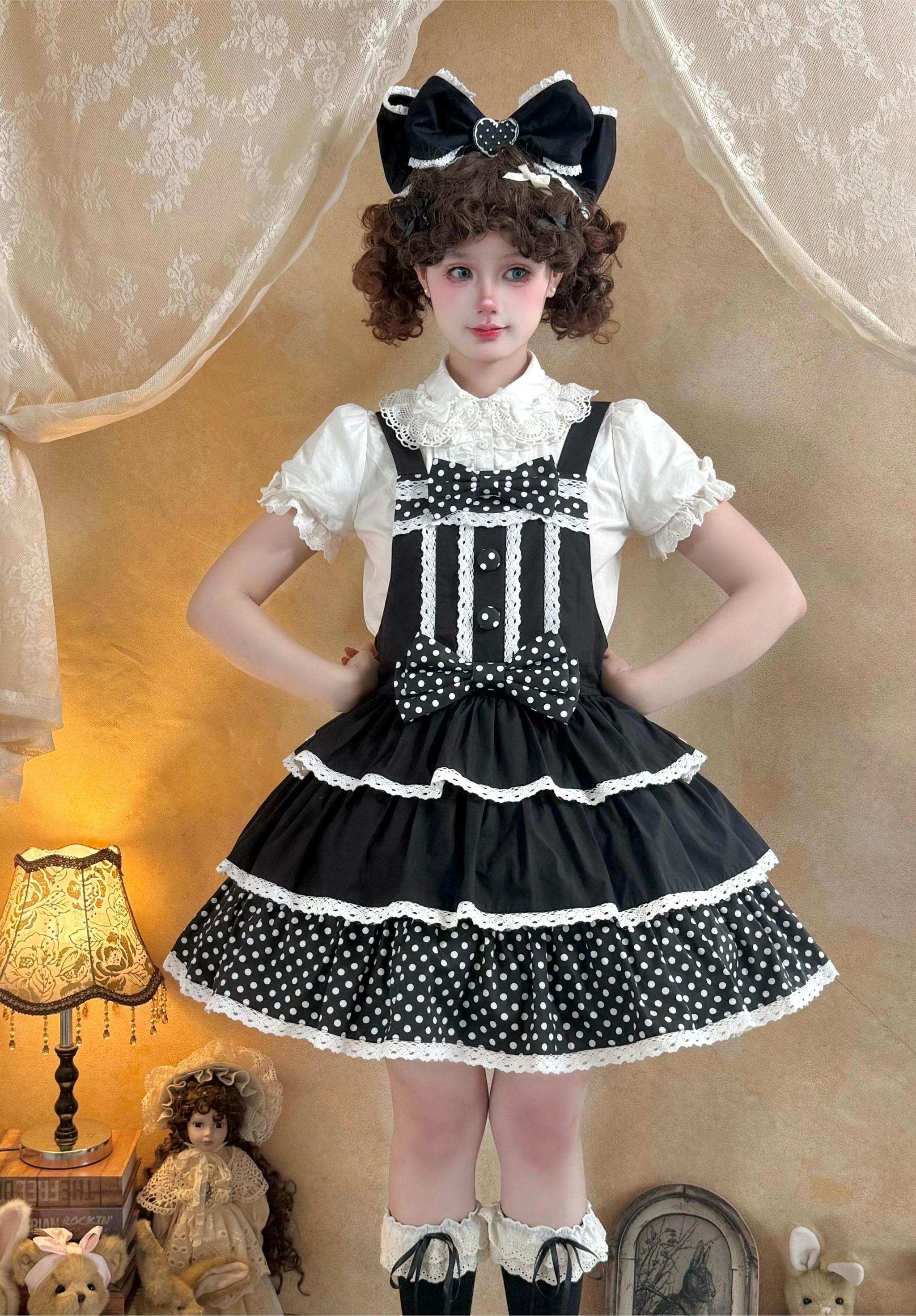 Cotton Sweet Lolita Polka Dot JSK and Salopette Dress and Accessories - image 3