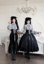 Dusk Moment - Classic Lolita Striped OP & Mermaid Dress Set, Fishbone Waist - image 2