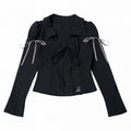Onyx Lace-Collar Long-Sleeve Top with Musical Embroidery - PINK SAVIOR - image 1