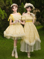 Light Yellow High-Waist Scalloped Lolita OP Full Set - image 7