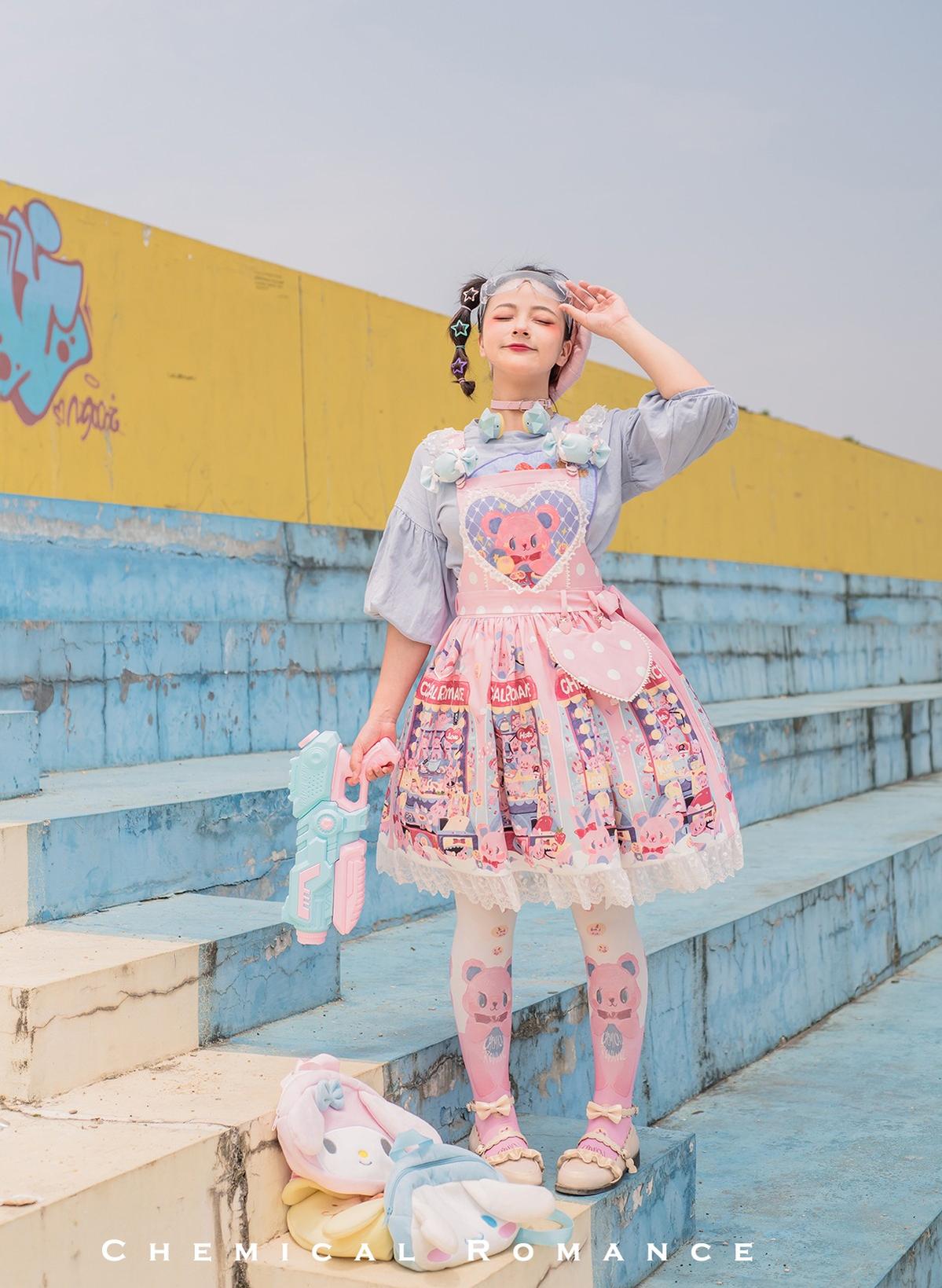 Sweetheart Doll Machine - Sweet Lolita Printed Salopette - image 24