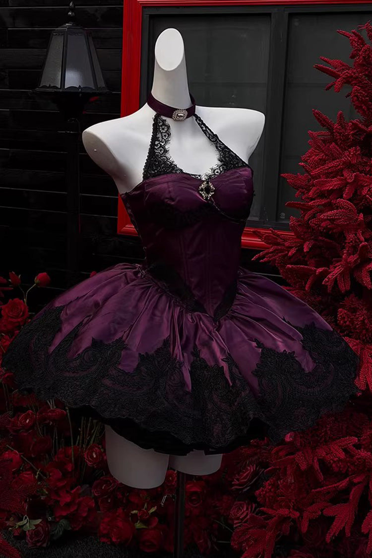 Lace Cat - Halterneck Cut-Out Embroidered Gothic Ballet Lolita JSK Dress - image 3
