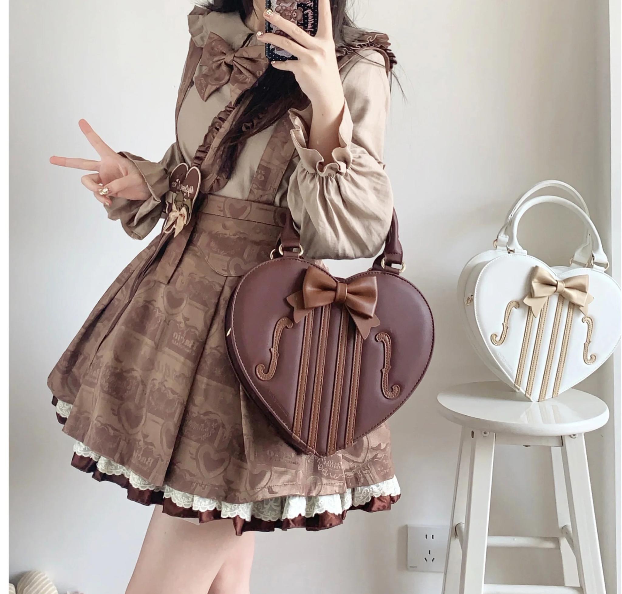 Heart of Violin - PU Classic Lolita Heart Shaped Bag, Violin and Bow Detail - image 6