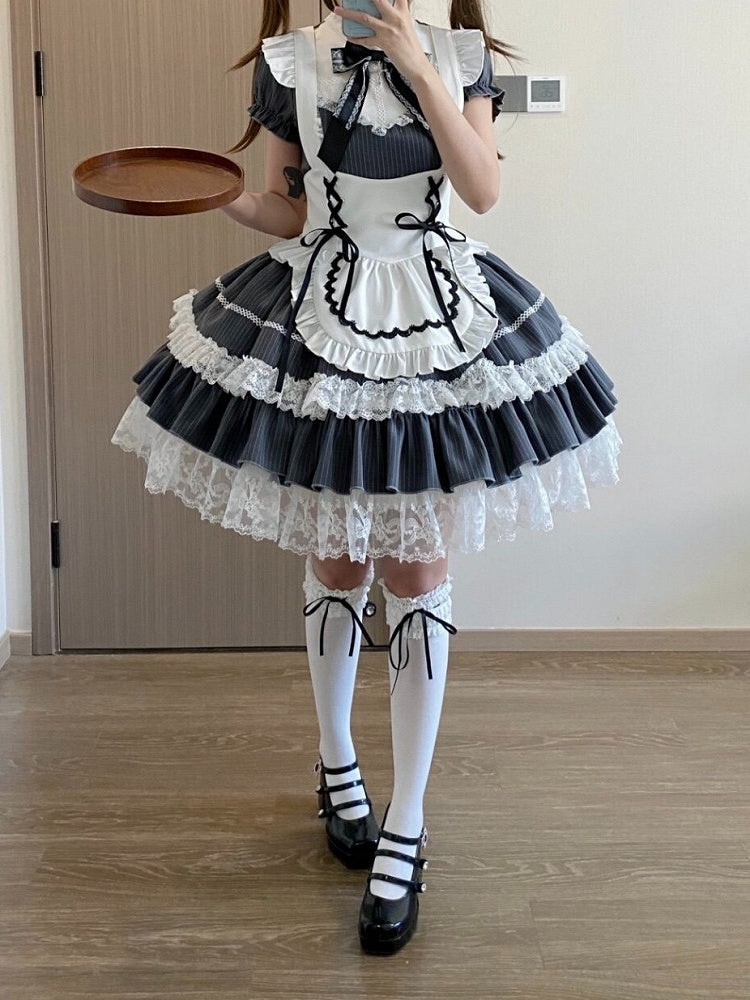 Gray Striped Lace OP Dress with Apron - image 9