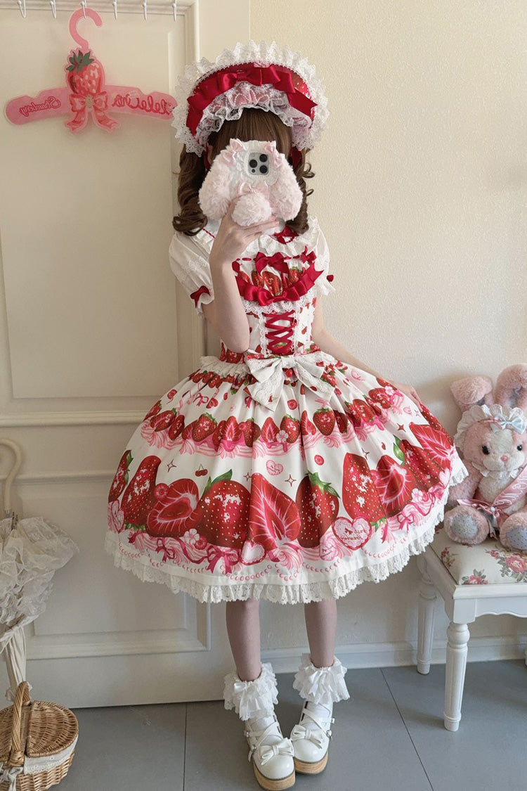 Sweet Berry Tale Strawberry Print Ruffle Bowknot Lace Sweet Lolita JSK Dress - image 14