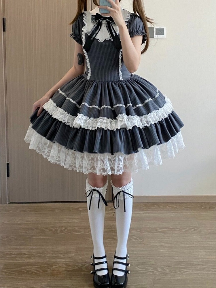 Gray Striped Lace OP Dress with Apron - image 10