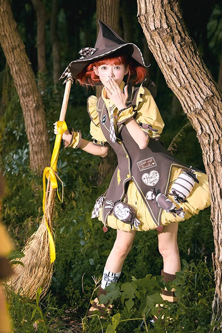 Witch and Paradise - Short Sleeves Ruffle Bowknot Sweet Japanese Halloween Lolita Dress Vest Set - image 12