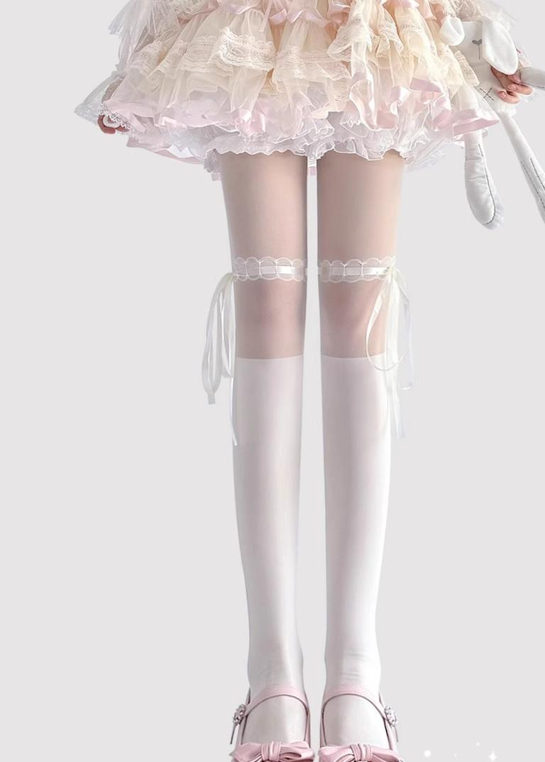 Lace-Splice Lolita Thigh-High Socks - image 1