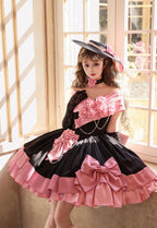 Casket Rose - Elegant Lolita Satin Corset Dress with 3D Pink Roses - image 3