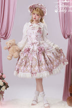 Antique Teddy Bear - Sleeveless Printed Bow Lace Sweet Elegant Lolita JSK Dress - image 10