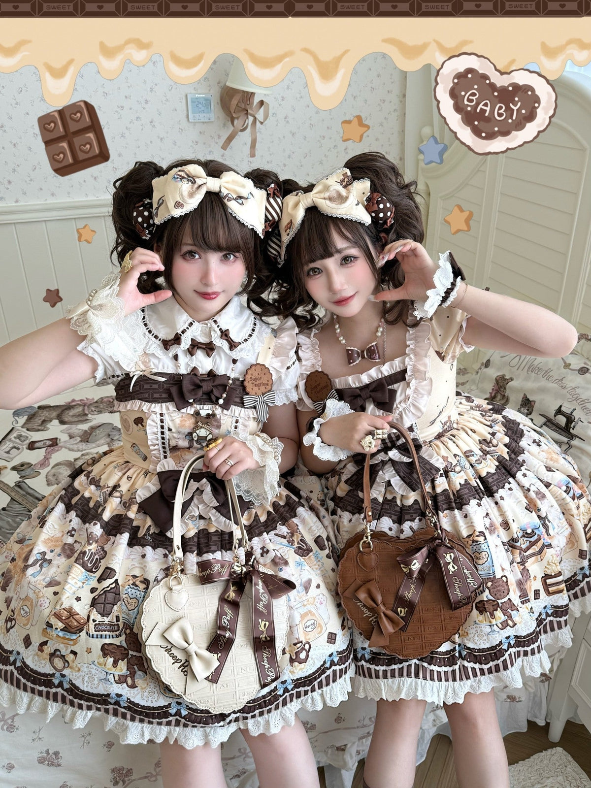 Chocolate Cake Party Honey Cat Print Sweet Lolita JSK - image 5
