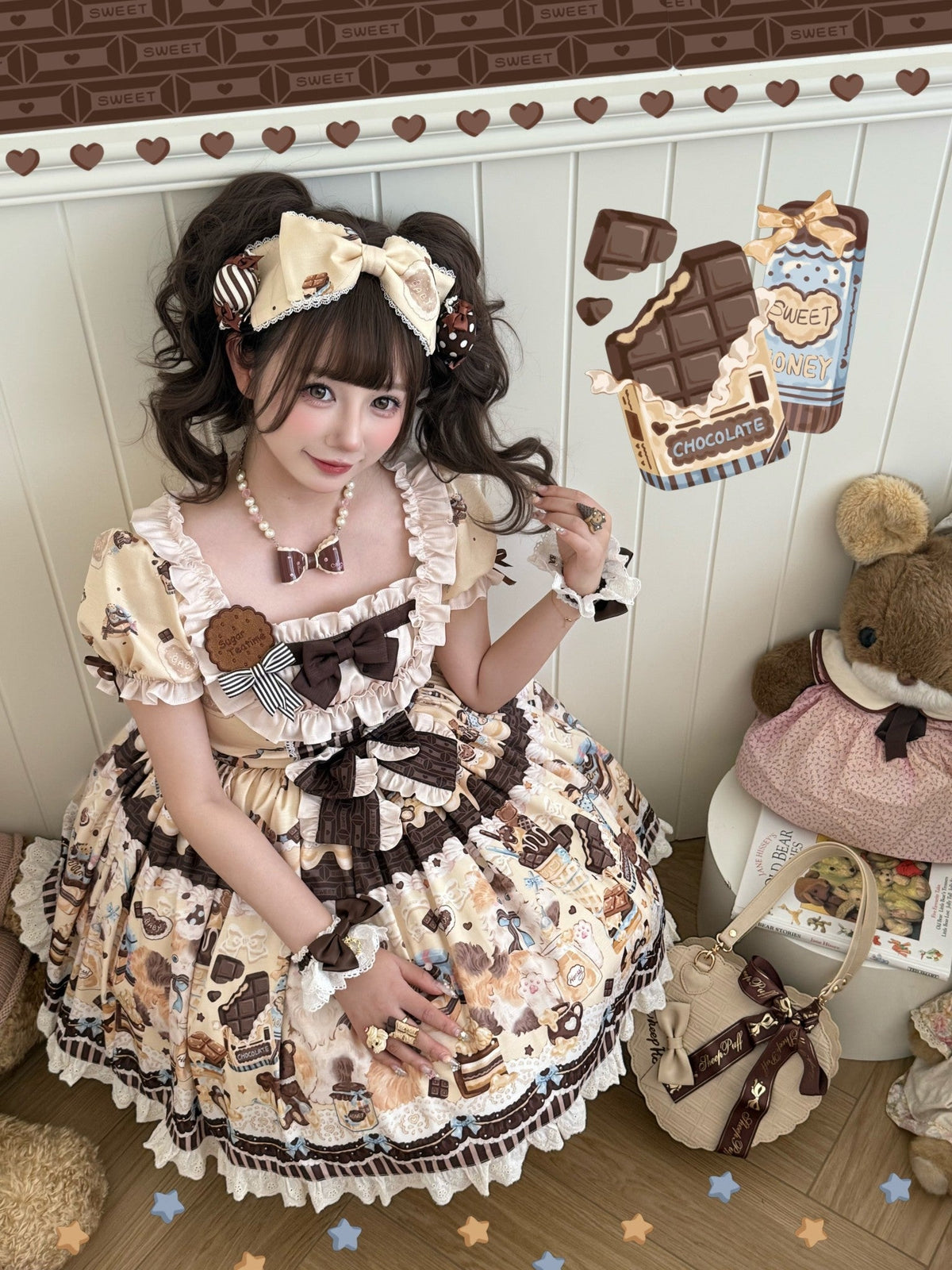 Chocolate Cake Party Honey Cat Print Sweet Lolita JSK - image 8