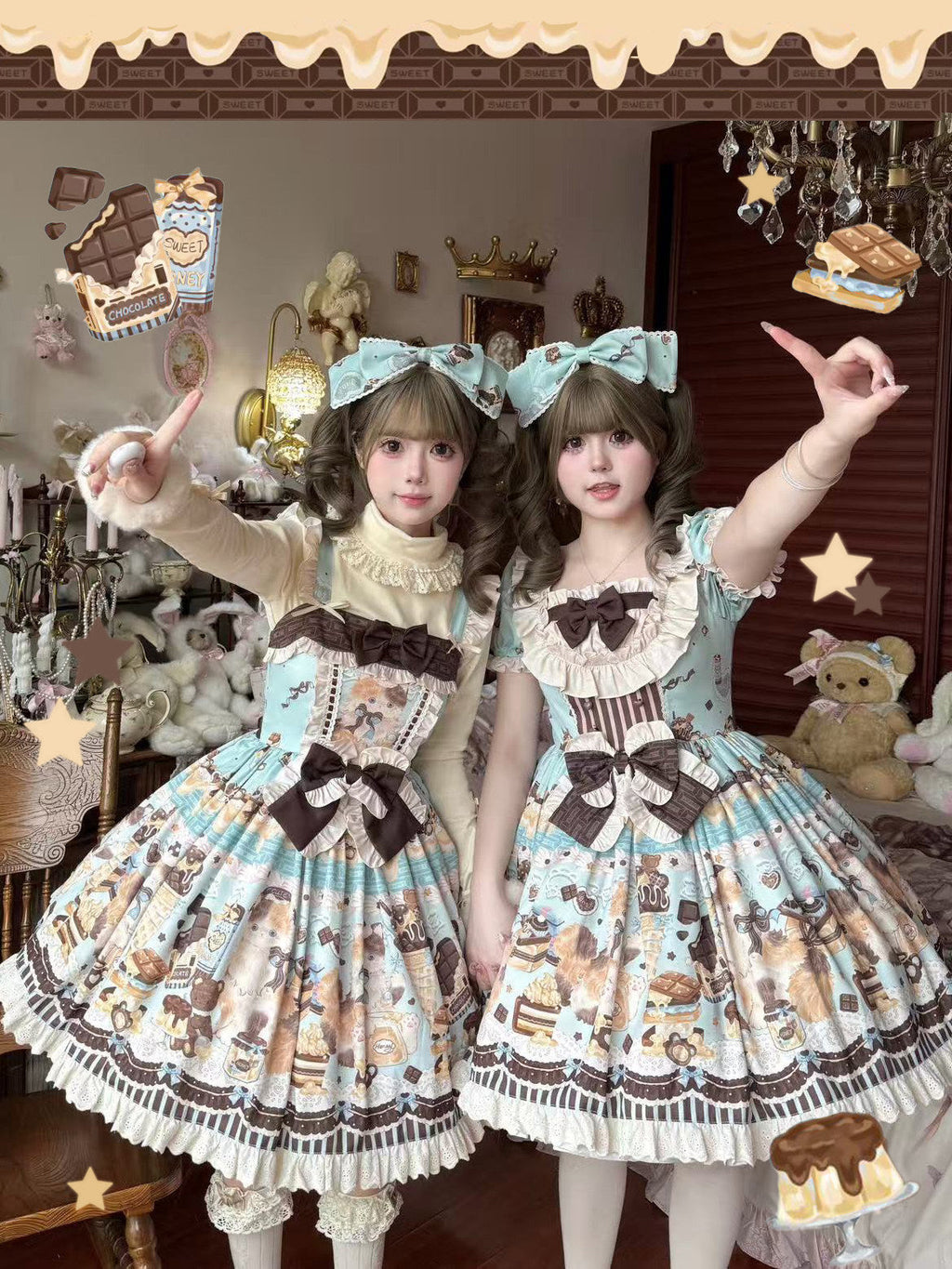 Chocolate Cake Party Honey Cat Print Sweet Lolita JSK - image 6