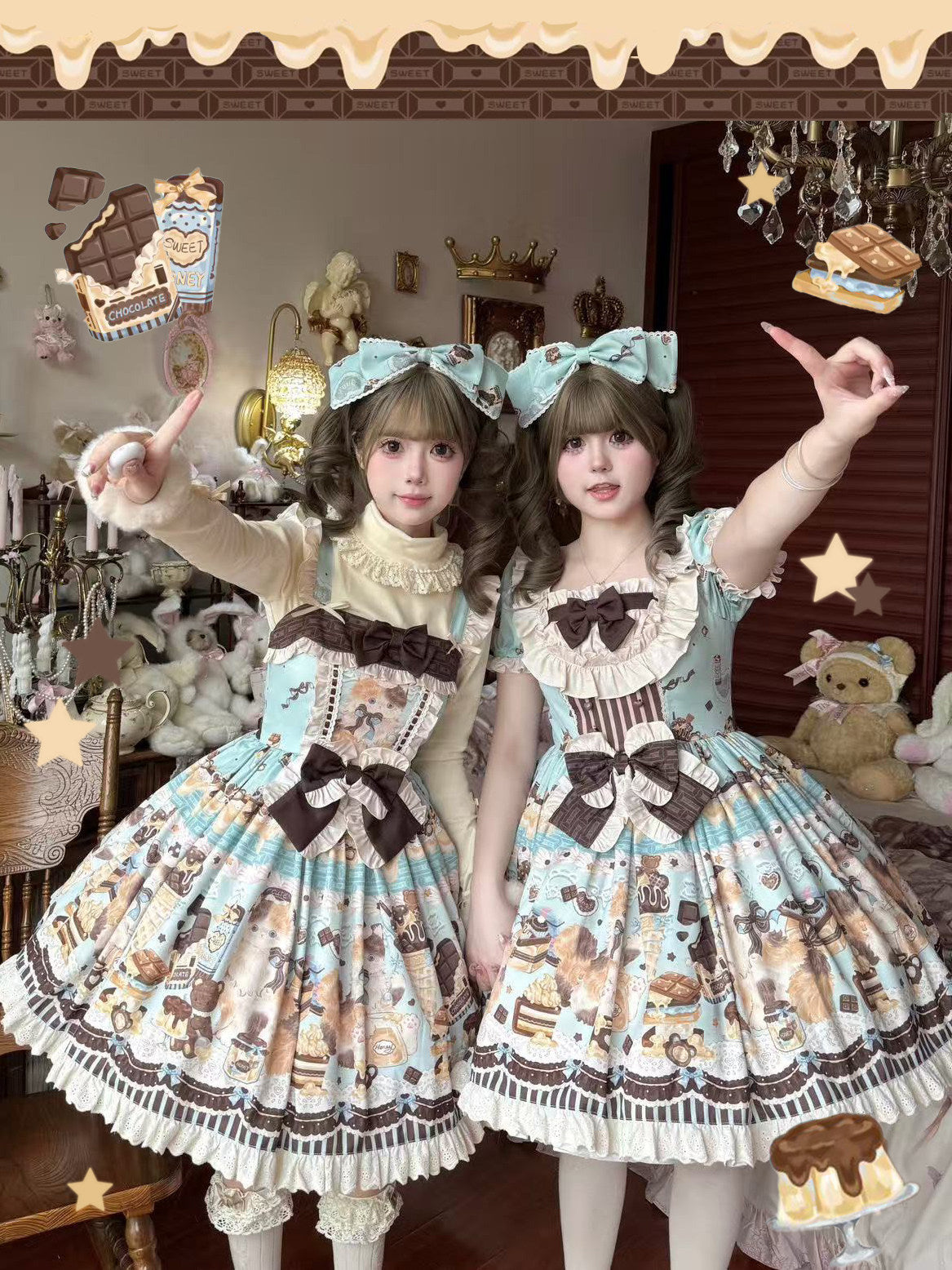 Chocolate Cake Party Honey Cat Print Sweet Lolita JSK - image 6