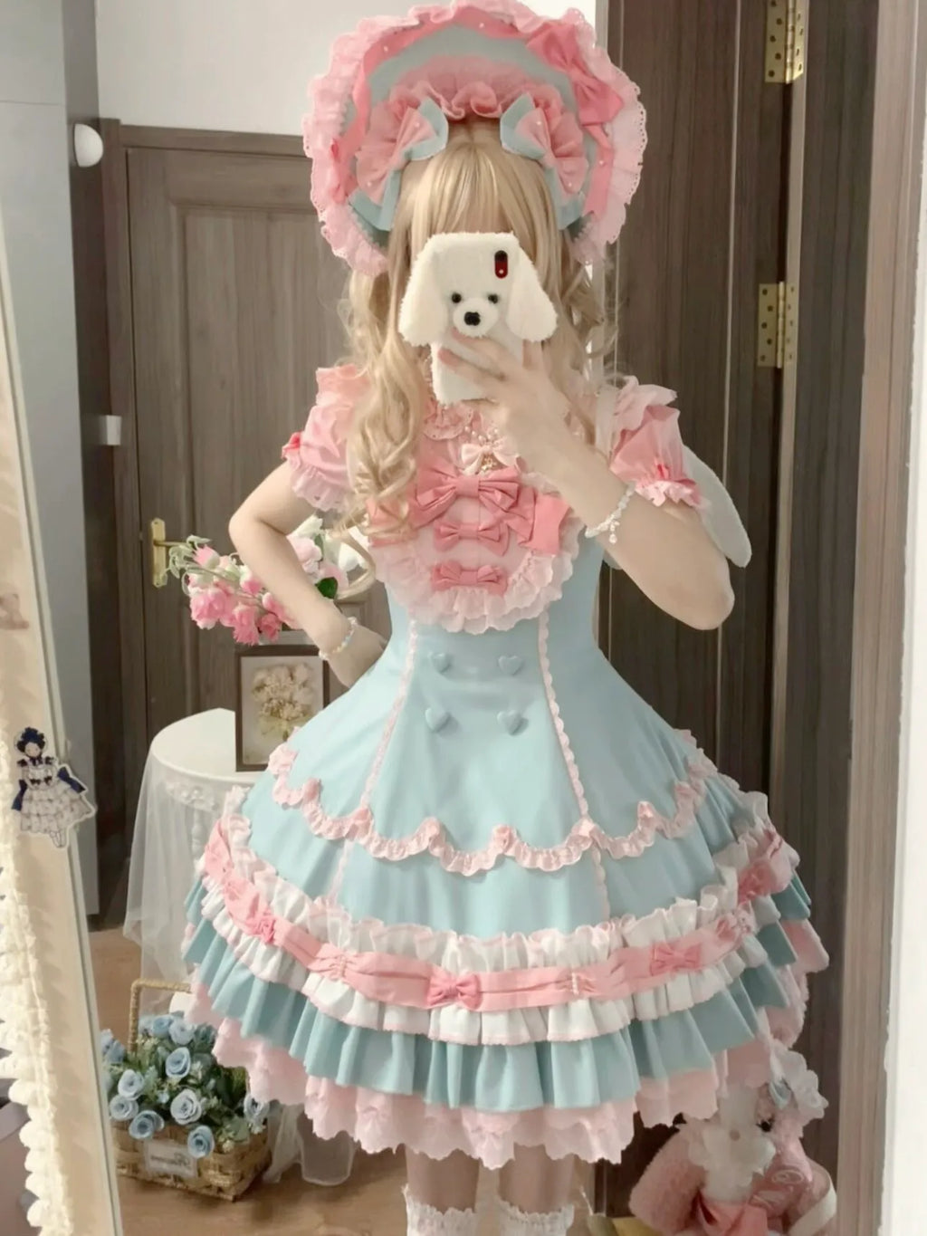 Cream Fondant Sweet Retro Six-Panel Lolita JSK and Accessories - image 17