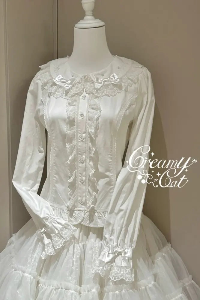 Lacework Frill Cotton Old School Lolita Blouse - image 16