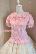 Lacework Frill Cotton Old School Lolita Blouse - image 24
