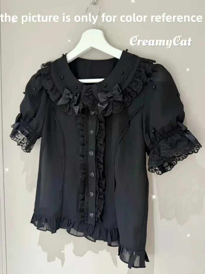 Lacework Frill Cotton Old School Lolita Blouse - image 29