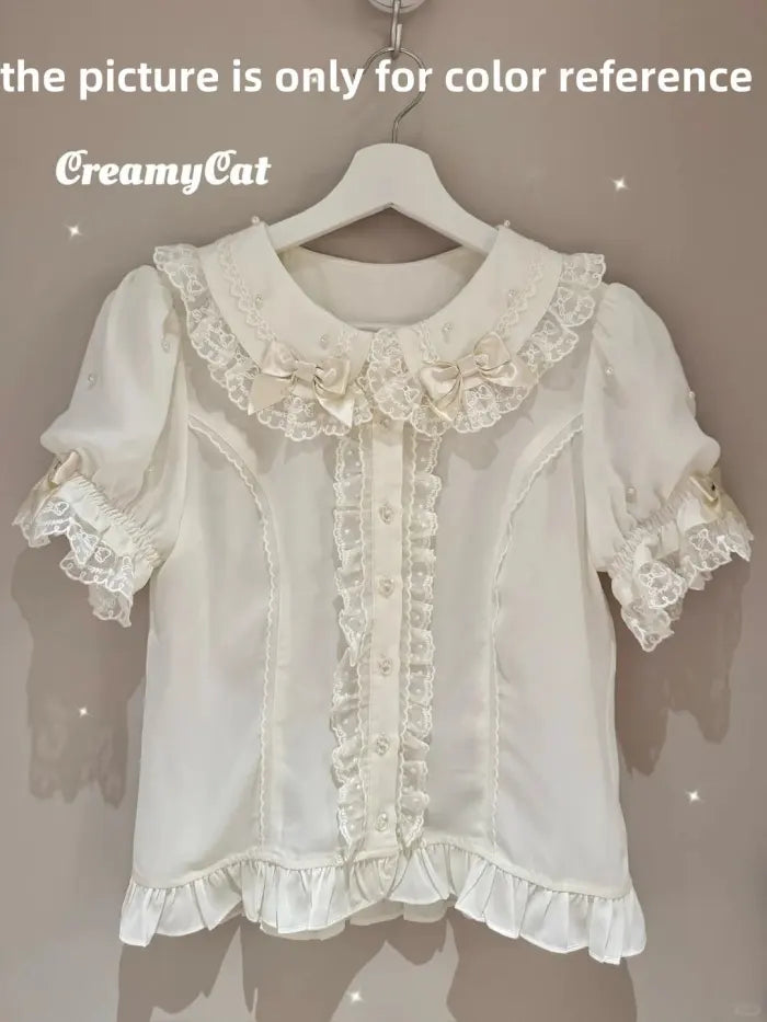 Lacework Frill Cotton Old School Lolita Blouse - image 30