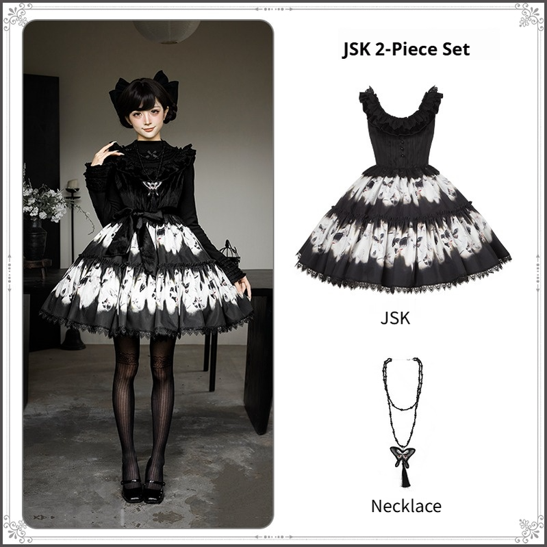 Dead Leaf Butterfly Gothic Lolita JSK and OP Dress Set - image 31