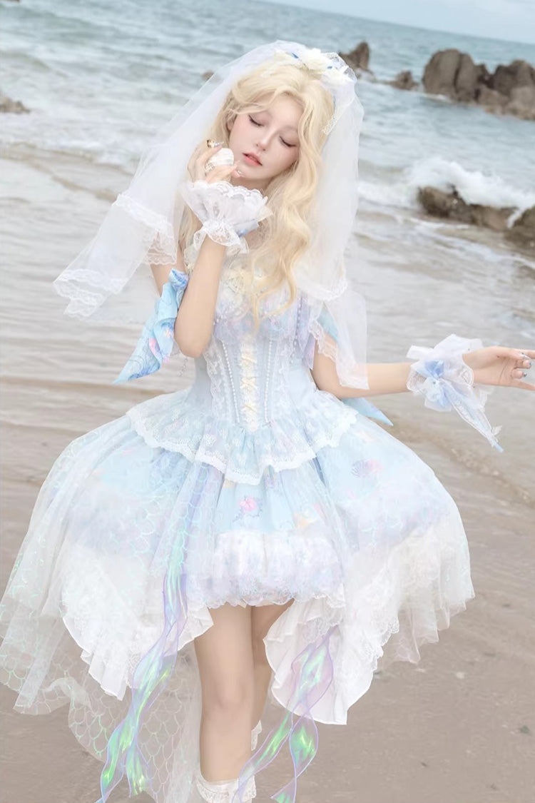 Mermaid's Tears - Ocean Wedding Sweet Lolita JSK Full Set - image 3