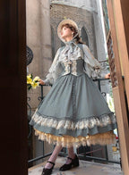 Embroidered Classic Lolita OP Dress, Lace Trim Shirt and Accessories - image 3