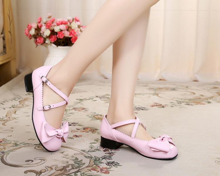 Bow and Low Heel Cross Band Lolita Leather Shoes - image 28