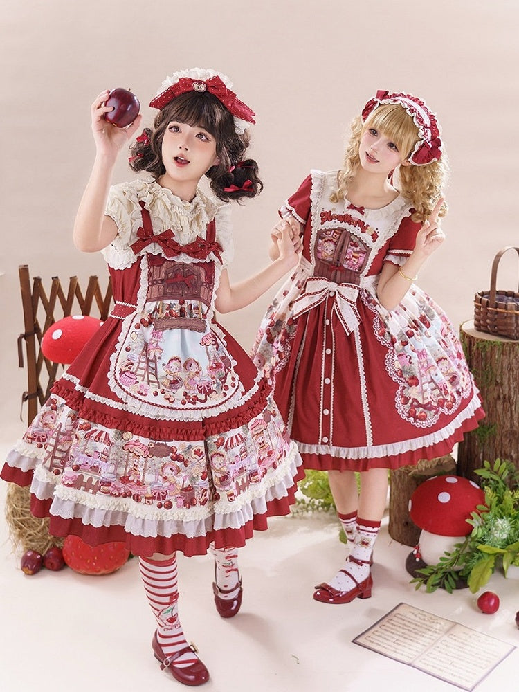 Red Fruit-Print Sweet Lolita JSK with Lace Trim - image 7