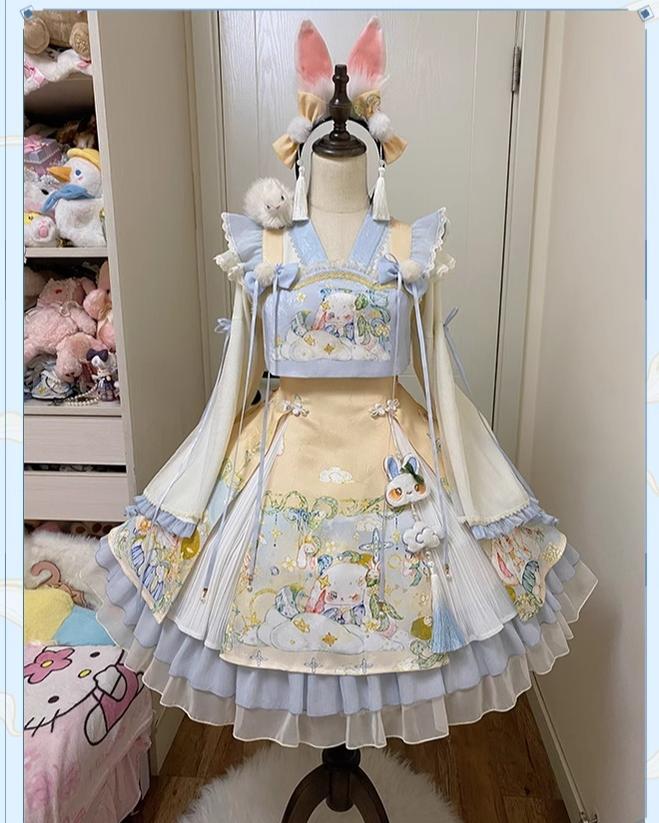 Laurel - Kawaii Han Lolita Jumper Dress Rabbit Print and Accessories - image 20