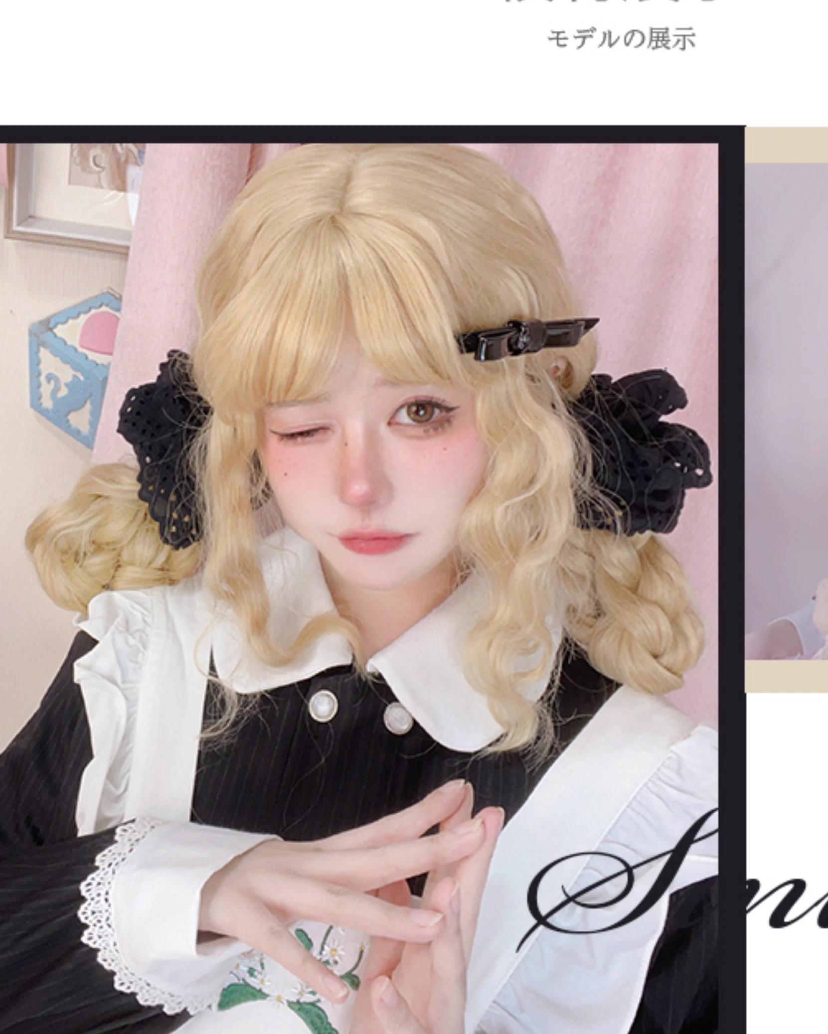 Black Gold Girl - Elegant Lolita Wig Golden Long Curly Hair - image 2