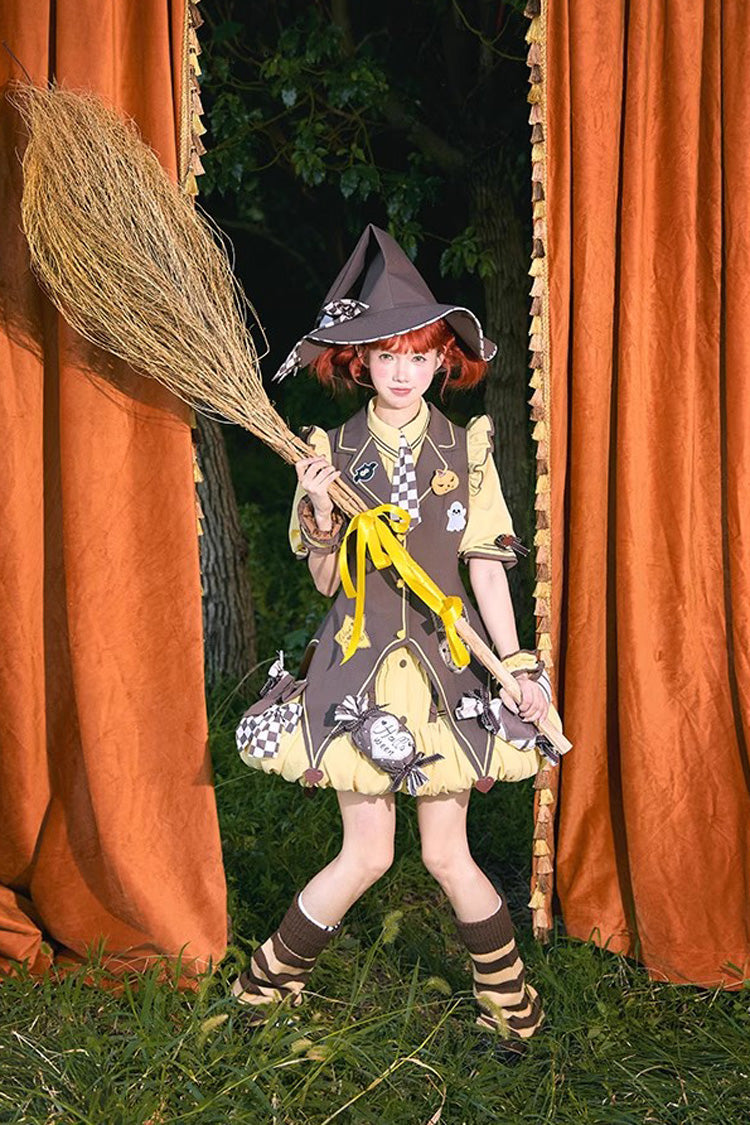 Witch and Paradise - Short Sleeves Ruffle Bowknot Sweet Japanese Halloween Lolita Dress Vest Set - image 4