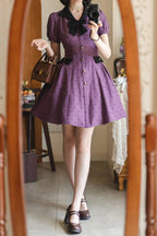 Forest Boulotty - Lapel Collar Short Sleeves Heart-Shaped Polka Dot Printed Bow Sweet Lolita Dress - image 7