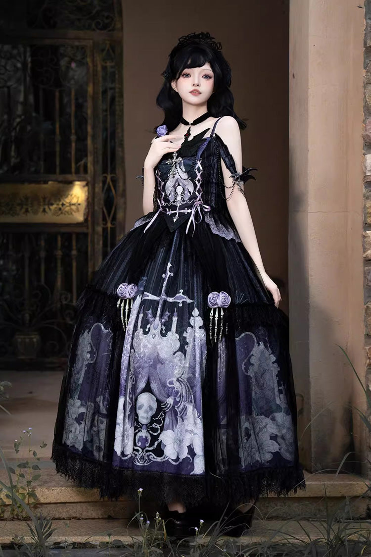 Skull Magic Gothic Lolita Top and Skirt Set in Black and Blue - image 8