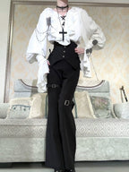 Black Corset High-Waist Pants with Buckle Details - Shi Zhi Mao - image 2